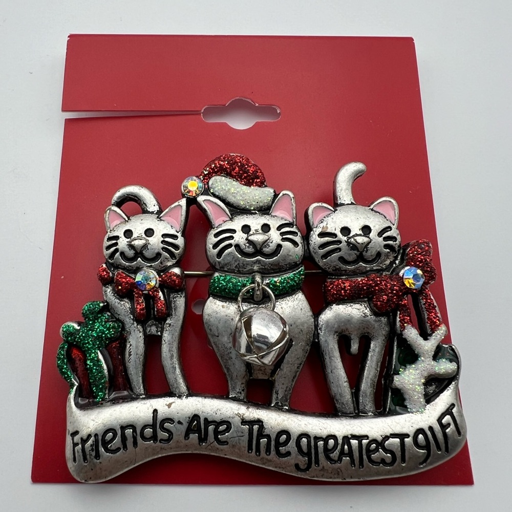 Friends are the Greatest Gifts Pin Cats and Bows Christmas